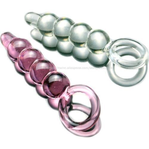 CW0188 Glass Anal Plug Women Beginner with 4 Beads and Ring 16.5cm for Women Men Sex Comfort Masturbation