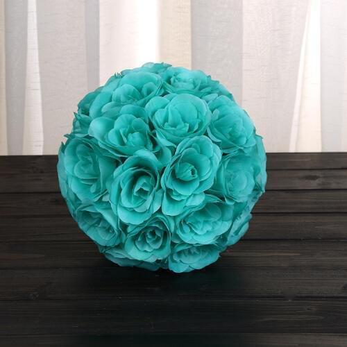 Hot sale 8"(20cm) Tiffany blue Artificial Kissing Flower Ball pendant Centerpieces Silk Rose DIY Wedding party Decoration Ball