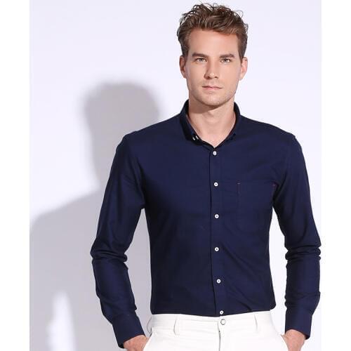 GREVOL 100% Cotton Shirts New 2018 Mens Long Sleeves Smart Oxford Shirts Casual Solid Shirts Fashion Turn-down Collar Shirts