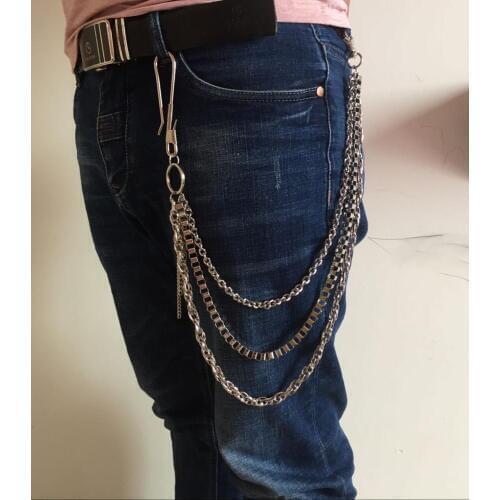 Hip Hop Punk MEN Pants Trousers Wallet Key Chain Motorcyle Jean Gothic Rock DIY Obsidian Chain Fashion Craft Decor 590mm Length