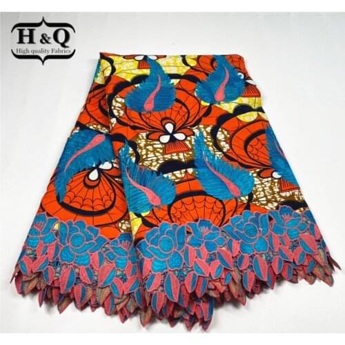 H&Q Embroidery African Ankara Wax Fabric Nigerian Cotton Tissu Print Cloth With Cord Lace For Women Wedding Party Dress Ghana