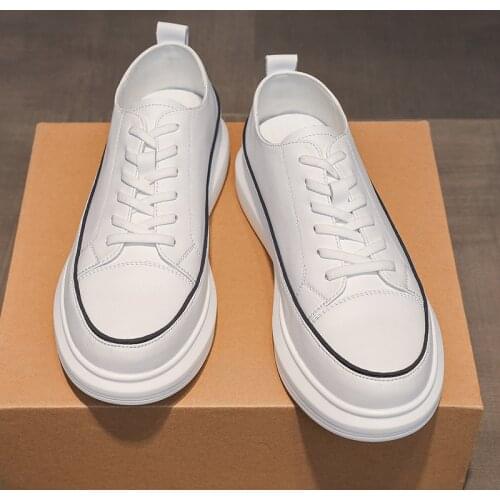 Fashion Sneakers Men White Shoes Genuine Leather Mens Casual Shoes Thick Sole Brand Male Height Increasing Shoes 3cm KA3832