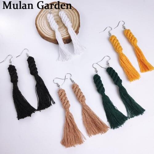 M&G New 5 Colors Boho Handmade Weave Tassel Earring Cotton Thread Pendant Macrame Earring Fashion Jewelry Women Accessories Gift