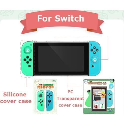 Animal Forest Soft Silicone Protective Skin Case + Crystal Joypad Shell for Nintend Switch Left Green Right Blue Rubber Case