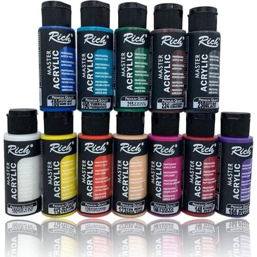 Acrylic Paint Set 12 Color * 60 Ml Opaque Classic And Pastel Tons For Wooden Polyester Paper Glass Ceramic
