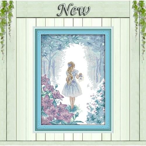 To explore the miracle girl forest painting Counted Printed on canvas DMC 11CT 14CT Cross Stitch kits Needlework Sets embroidery