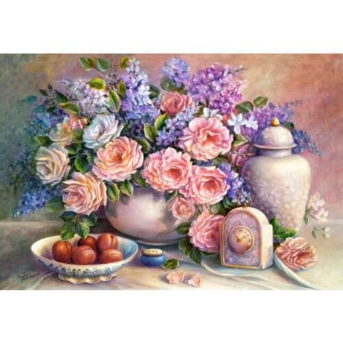 Embroidery Cross Stitch Kits Needlework Flower Fruit Vase Oil Painting Crafts 14CT Counted Unprinted DIY Arts Handmade Decor