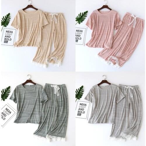 New Summer Ladies Thin Section Modal Short-sleeved Womens Pajamas Two-piece Suit Comfortable Plus Size Pajama Set Home Service