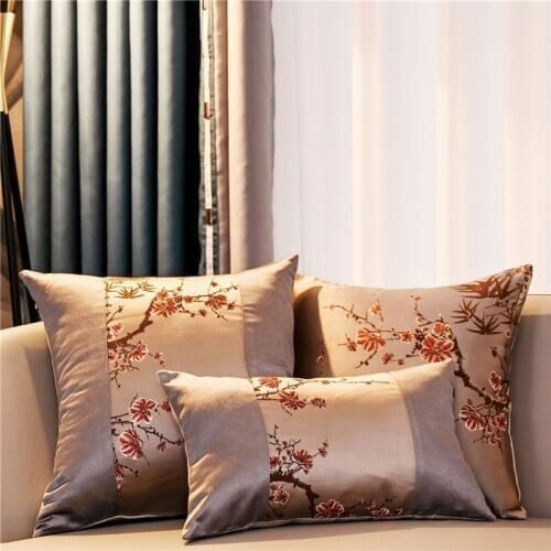 New Chinese Style Plum Blossom Jacquard Cushion Covers Classical Patchwork Pillowcases Blue Gold Pillow Cases Covers Home Decor