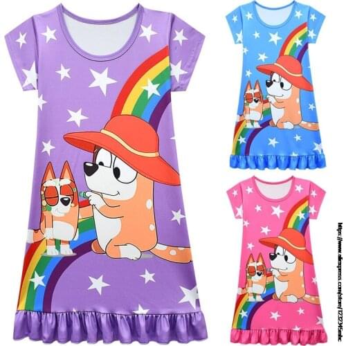 Bingo bluey Kids Girls Dress for Wedding Purple Princess Girl Dress Kids Girl Prom Party Dress Clothes 2-8 Years Baby Frocks