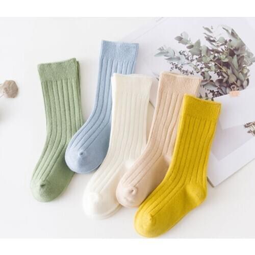 Casual kids socks Spring autumn solid color stripe knee high long socks for boy and girls school socks children leg warmers 0-3Y