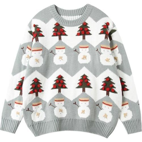 Women Christmas Sweater Pullovers 2018 New Winter Hot Fashion O-neck Christmas Tree Snowman Long Sleeve Knit Pullovers Sweaters