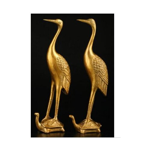 COLLECTING OLD COPPER ELABORATE OLD CRAFTS BRASS A ONLY EXQUISITE CHINESE CLASSICAL GOLDEN CRANE BIRD STANDING ON TURTLE STATUES