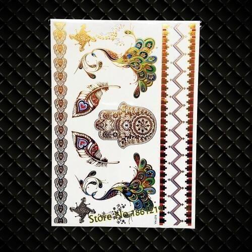 Sexy Gold Metallic Waterproof Tattoo Women Makeup Tips Tattoo Jewel Stickers GYH-074 Indian Totem Tattoo Hamsa Eye Hands Feather