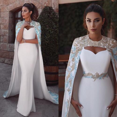 Detachable prom dresses two pieces beading crystal mermaid white evening dresses white party dresses