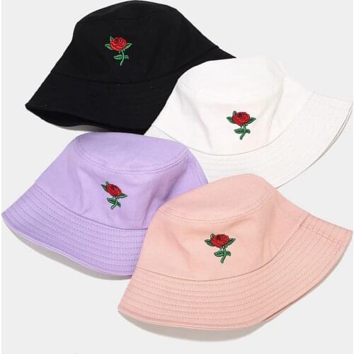 2020 Hat women New rose embroidery fisherman bucket hat female spring and autumn outdoor sunscreen sun hat hot sale basin caps