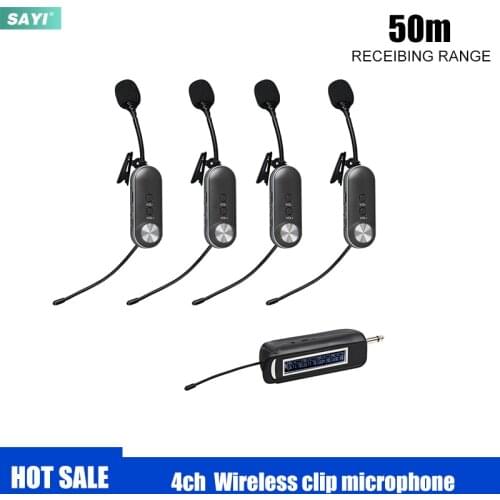 SAYI PRO-4C 50M Range Camera DSLR UHF Wireless Mic Core Four Channels Lavalier Condenser Microphone System for Traning Video