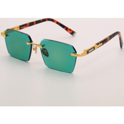 Luxury Glass Rimless Sunglasses Man Woman Natural Crystal Stone Lens Goggles Retro Green Sun Glasses UV400 Oculos Top Quality