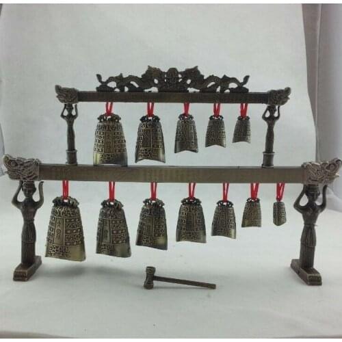 Traditional Chinese Musical Instrument Bian Zhong Antique Craft Ornament Bell Bronze Decorative Double Layer