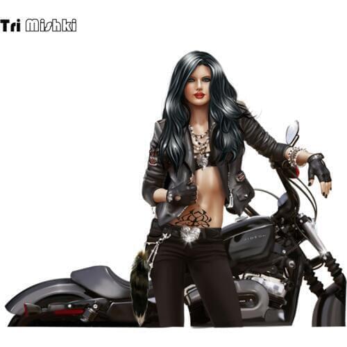 Tri Mishki WCS719# 13x16cm sexy Tattoo girl biker motorcycle colorful car sticker funny auto automobile car stickers