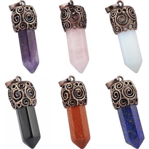 TUMBEELLUWA Healing Reiki Hexagonal Prism Point Healing Chakra Pendant Copper Jewelry