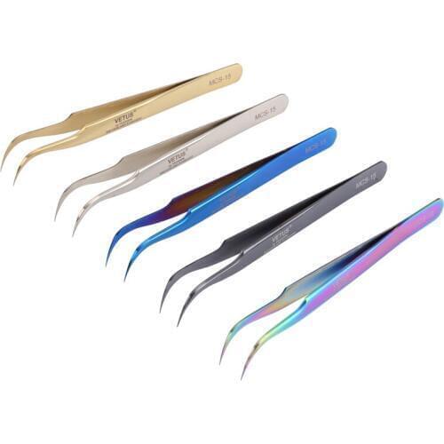 Vetus MCS-15 Industrial Precision Tweezer High Hardness Multifunction Curved Tip Stainless Steel Pinzette for Phone Repair Tool
