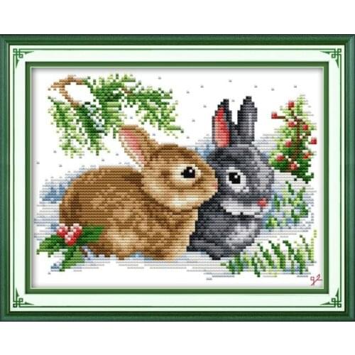 Cross stitch couple auspicious rabbit DMC embroidery thread handmade needlework rabbit decorative paintings