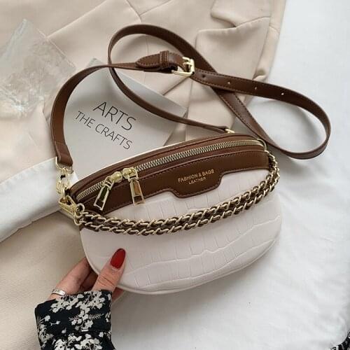 2021 Winter Stone Pattern Retro Small Chain Womens Fanny Pack PU Leather Crossbody Chest Bags Luxury Handbags Female Belt Bag