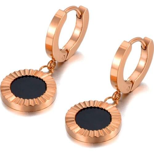 Vintage Style Stainless Steel Black Acrylic Hoop Earrings Trendy Rhinestone Party Earrings Jewelry For Women E20160