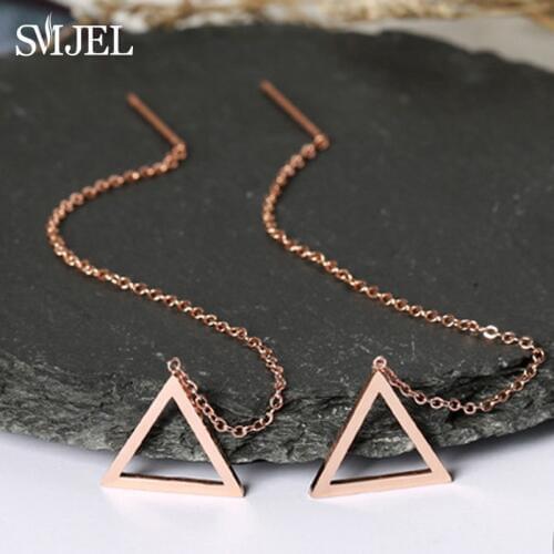 SMJEL Stainless Steel Geometric Triangle Drop Earrings for Women Lady Party Gift Long Ear Line Chain Ear Fashion Earings Jewelry