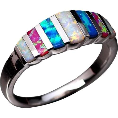 Women Fashion Multicolor Faux Opal Inlaid Finger Ring Wedding Party Jewelry Gift