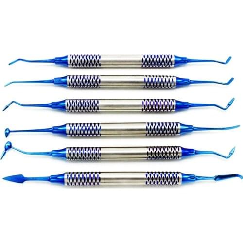6pcs Dental Composite Resin Filling Spatula Titanium plated Head Resin Filler Set thick handle Restoration set Dental Instrument