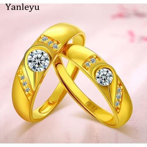 Yanleyu 1 Pair 999 Gold Filled Couple Rings Wholeheartedly Love Wedding Engagement Rings for Women and Men CZ Jewelry PR379