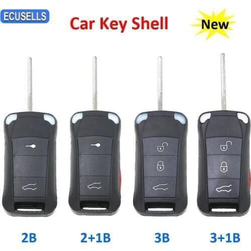 2/3/4 Button Flip Remote Car Key Shell Case Housing for Porsche Cayenne 2004 2005 2006 2007 2008 2009 2010 2011 HAA / HU66 Blade