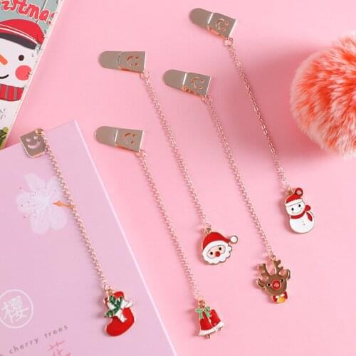 20 Pcs Per Set Korean Lovely Christmas Pendant Bookmark Little Fresh Student Metal Cute Bookmark Christmas Gift Wholesale