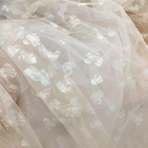 5 yards lovely soft champagne lace tulle with heart design, wedding tulle for veils, lace skirts baby girls dress