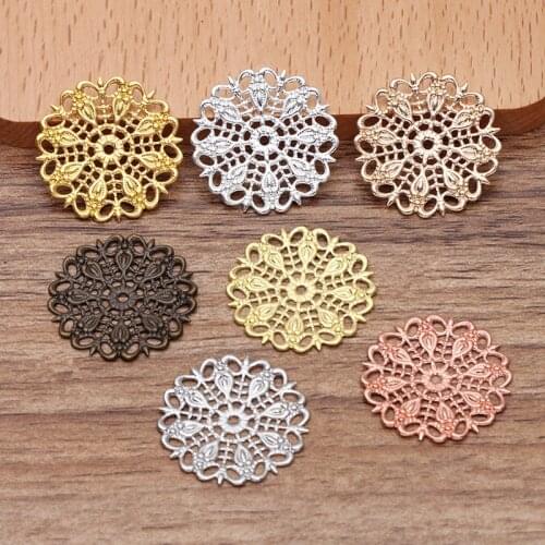 50pcs 25mm Gold Silver Plated Metal Brass Sheet Filigree Flowers Slice DIY Hair Accessories For Jewelry Making