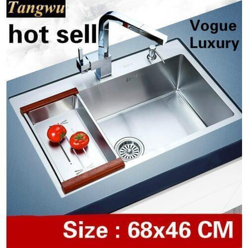 Free shipping Home kitchen manual sink single trough standard 4 mm 304 stainless steel big hot sell 68x46 CM
