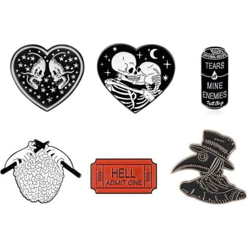 Punk Collection Enamel Pins Dark Black Brooch Plague Doctor Heart Wine Hell Badge Denim Shirt Lapel Pin Gothic Jewelry Gift
