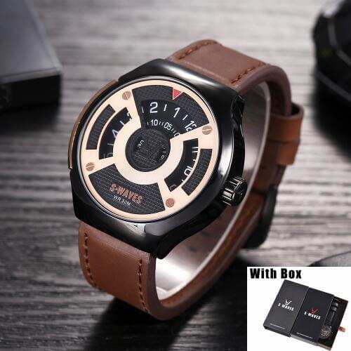 SWAVES Great Brand Mens Watches Waterproof Leather Quartz Relogio Masculino Unique Military Sport Watch Wrist Watch Men With Box