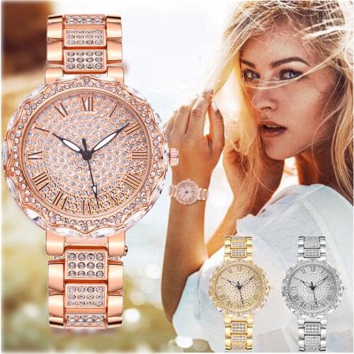 Luxury Women Watches Fashion Stainless Steel Full Diamond Roma Wristwatch Female Clock Gift Relogio Feminino