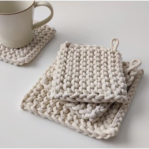 Cutelife Nordic Ins Square Crochet Cotton Coasters Kitchen Drink Coffee Cup Coaster Dining Table Decoration Heat Resistant Mat
