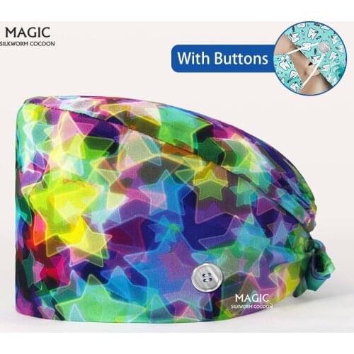 Elastic Printed Cotton Nurse Hat Casual Unisex Doctor Surgical Dentist Operating Room Work Caps Scrubs Cap Pet Clinic Work Hats