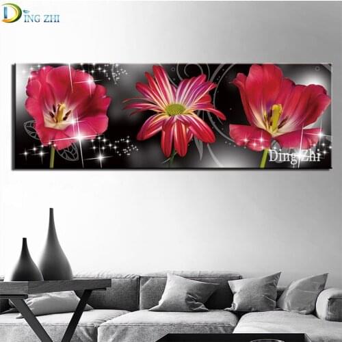 Europe High Quality Red Daisy Flowers Embroidery Full Square Round Stones 3D DIY Diamond Painting Kit Diamond Mosaic Large Size