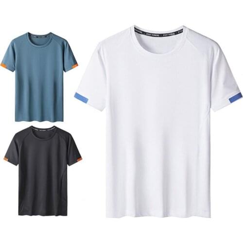 Men T-shirt Stretchy Quick Dry Summer Short Sleeve Round Neck Top Flexible T-shirt Size Basic casual Tee Shirt Tops for Sports