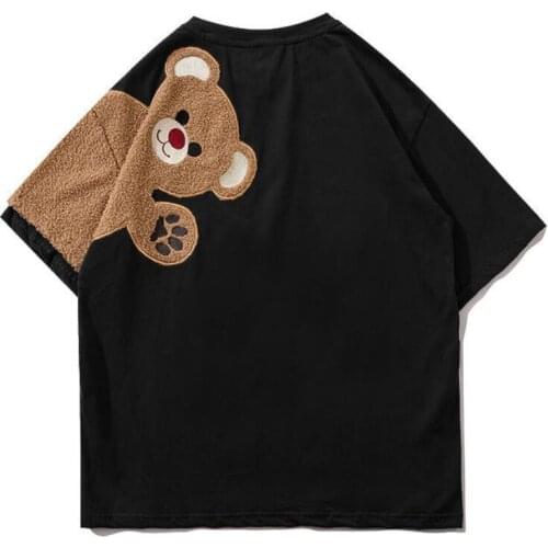 2021 Summer Women T Shirts 100% Pure Cotton T-Shirt Short Sleeve Embroidery Bear Cute Kawaii Tee O-Neck Loose Couple Clothes Top