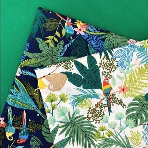 142cm wide rainforest Birds Print Cotton linen Fabrics for girls women dress pajama shirts Home textile DIY Sewing Materials