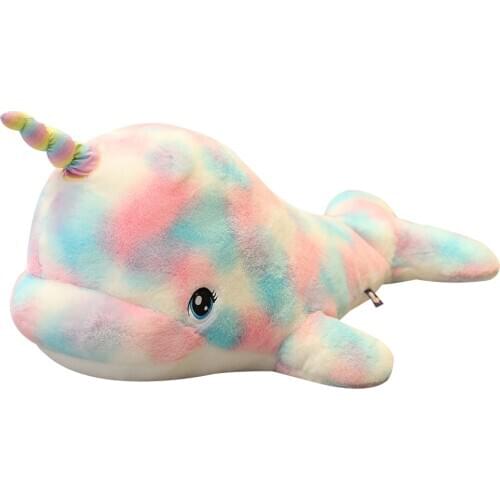 Huggable Colorful Narwhal Plush Toy Stuffed Animal Doll Soft Rainbow Whale Fish Marine Animal Toys Children Kids Baby Girl Gift