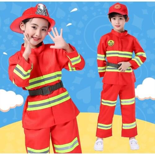 2021 Fireman Cosplay Kids Boys Girls Firefihter Uniform Sam Stage Performance Clothing Halloween Fancy Party Costume Toys Sets