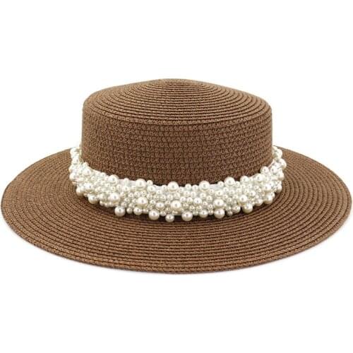 Summer Womens cap beach sun hats Straw hat wide brim Panama 2021new Fashion pearl girls visor accessories spring bucket women